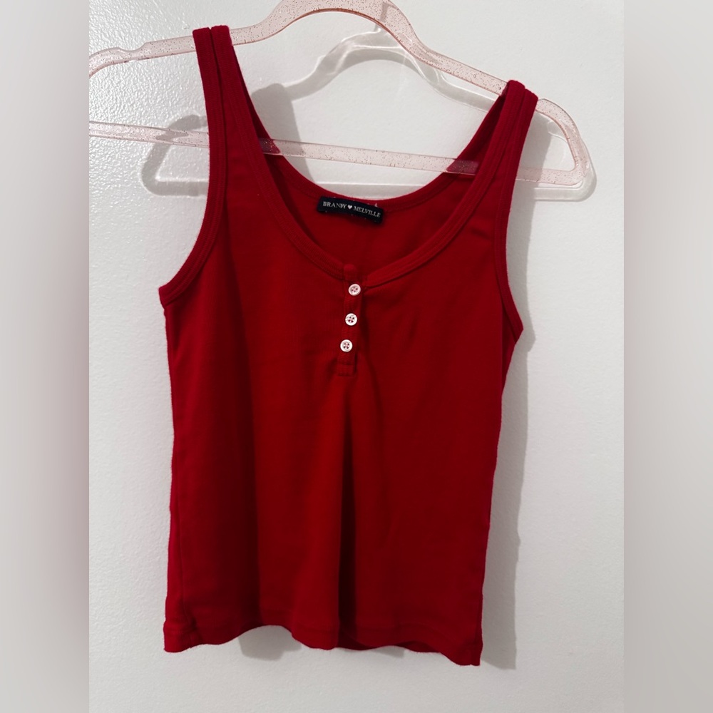 Brandy Melville Red Tank Top with Button Detail